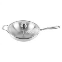 TRI-PLY Stainless steel  Frying wok pan Inter Dia 34cm with glass lid and help handle 