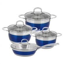 Blue painting 8 pcs stainless steel cookware set with frypan MSF-3854