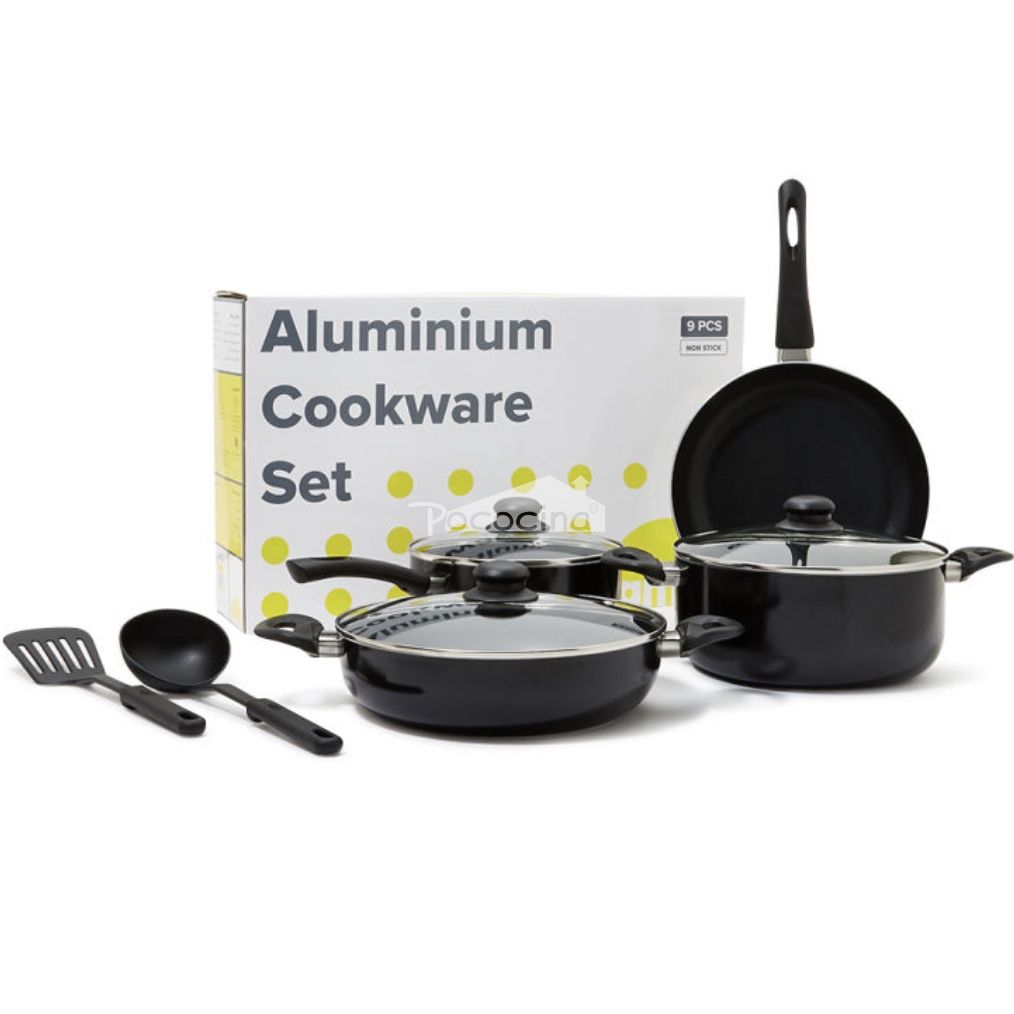 Yellow Friday Amal cooking pot set cookware Nonstick Coated MSF-6214-9PC black color MOQ 500 SETS