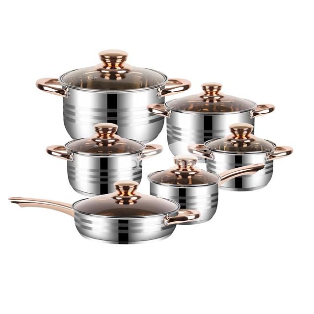 201 stainless steel multifunctional cooking pot milk pot cookware kitchenware cook ware set with golden Glass lid