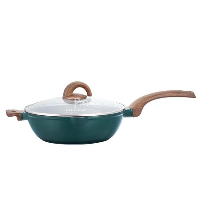 GREBLON Non-Stick Wok with Lid in Copper Granite Stir Fry Pan with Transparent Glass Lid