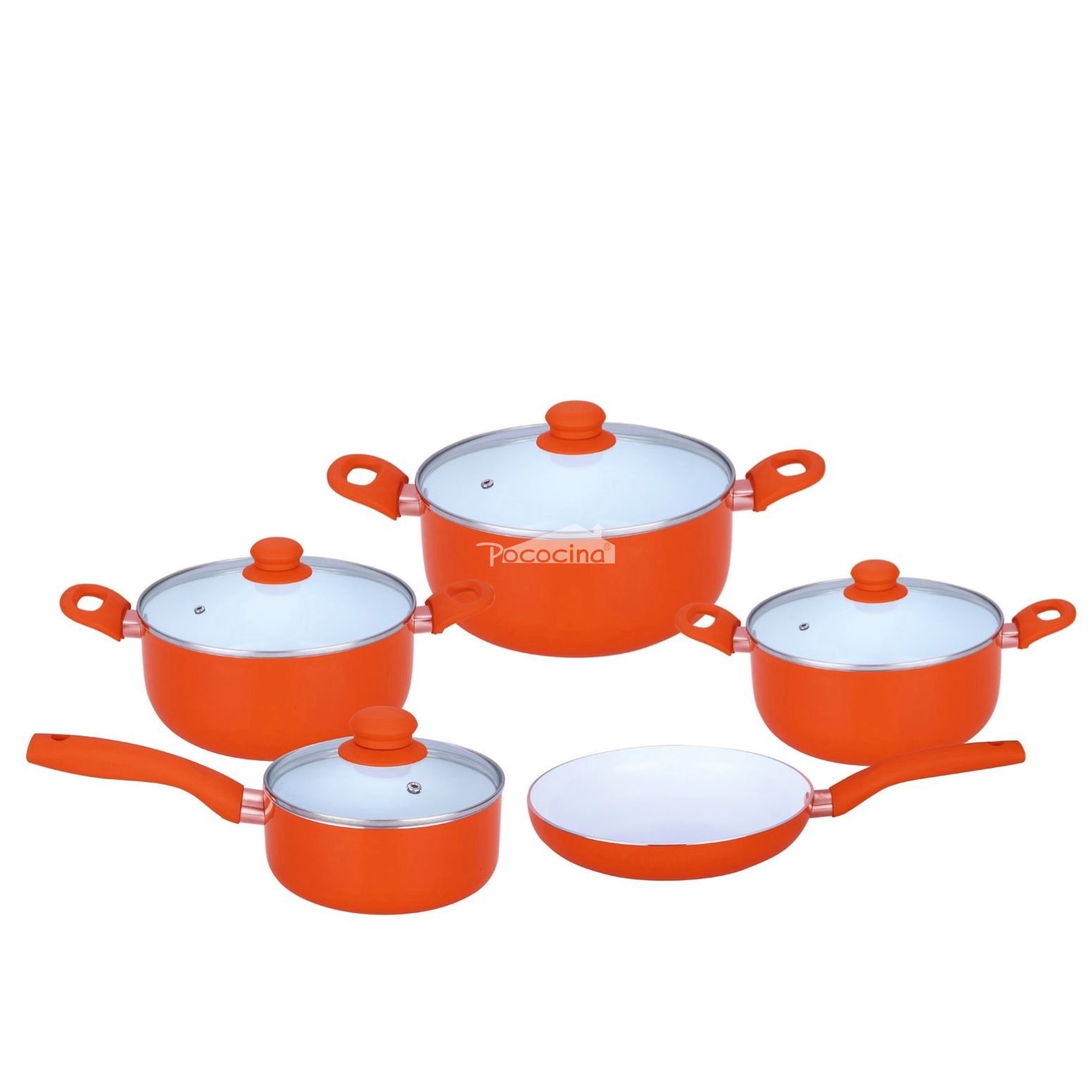 9pcs pressing aluminum cookware non-stick coating Ceramic  stir-frying wok and frying pan set