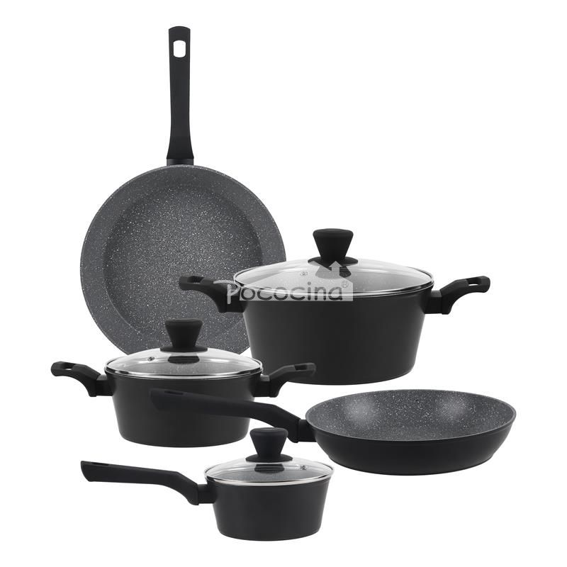 Marble cookware set with Soft Touch Silicone Painted Bakelite Handles and Knobs MSF-6766
